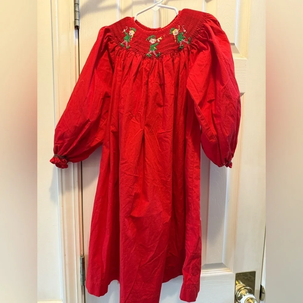 Mom & Me Smocked Christmas Elf Bishop Dress
